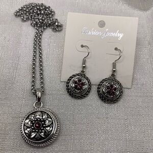 Purple Snap Button Charm Necklace & Earring Set